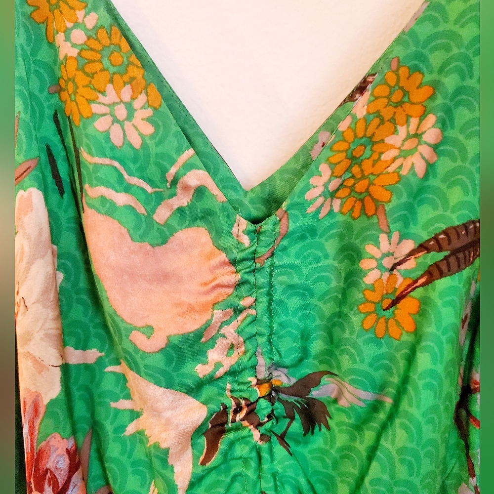 Zara Green Floral Satin-Effect Mini Dress - Picture 4 of 4